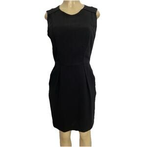 Hoss Intropia Dress Black Mini Sheath Crepe LBD Sleeveless Pockets Back Zip M